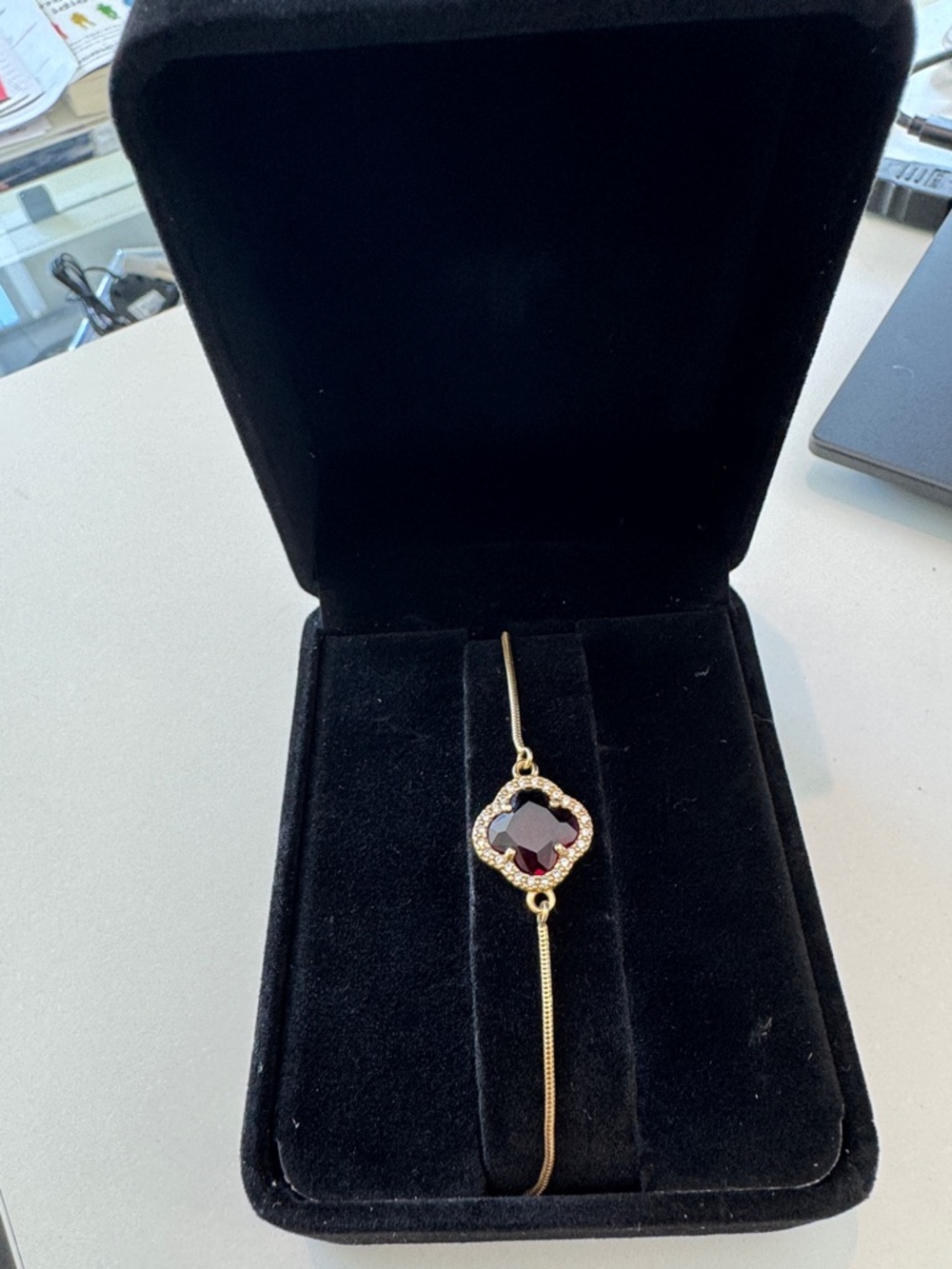 Dyadema Italy: Gold Tone Bracelet with Ruby Red Center and Crystal Halo